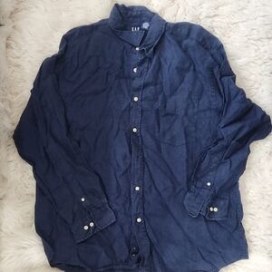 GAP Men's Deep Blue Linen Casual Shirt